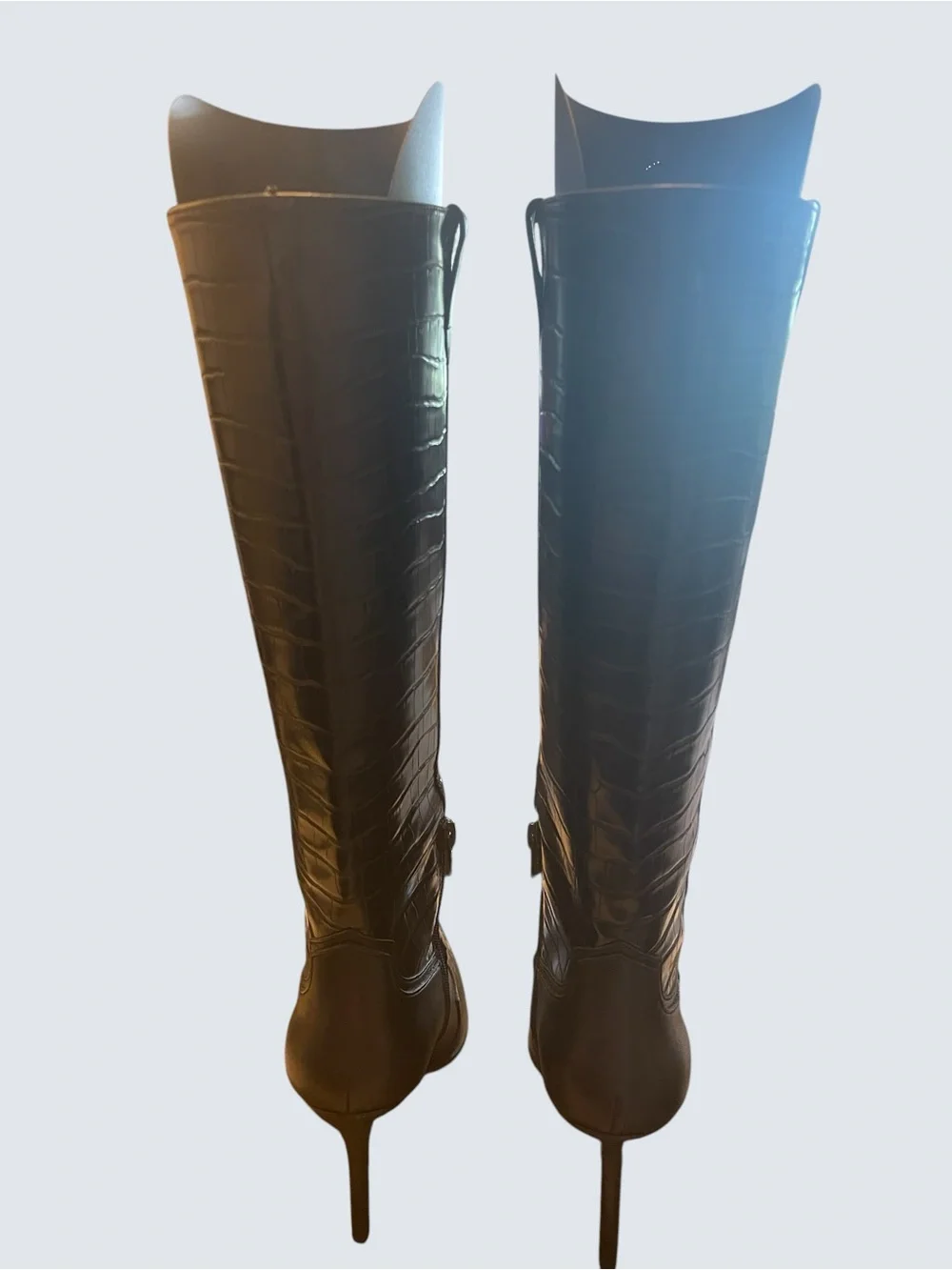 Black Croc-Embossed Knee-High Pointed Toe Women's Boots Size 6